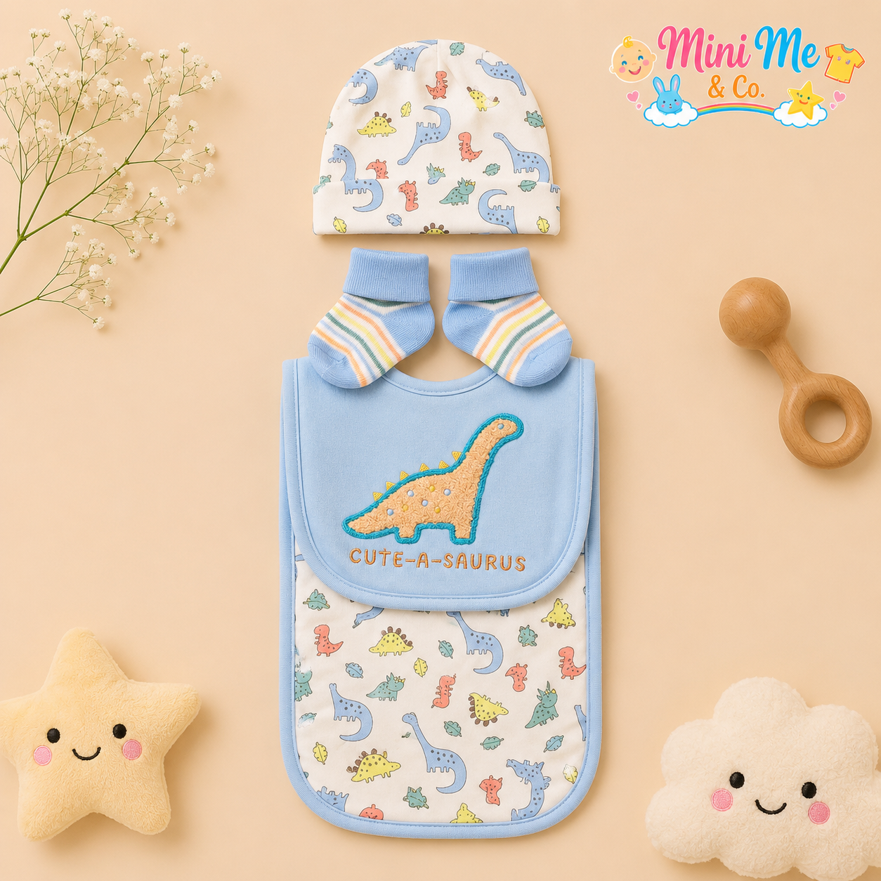Cap, Socks, Bib & Burp Cloth Set