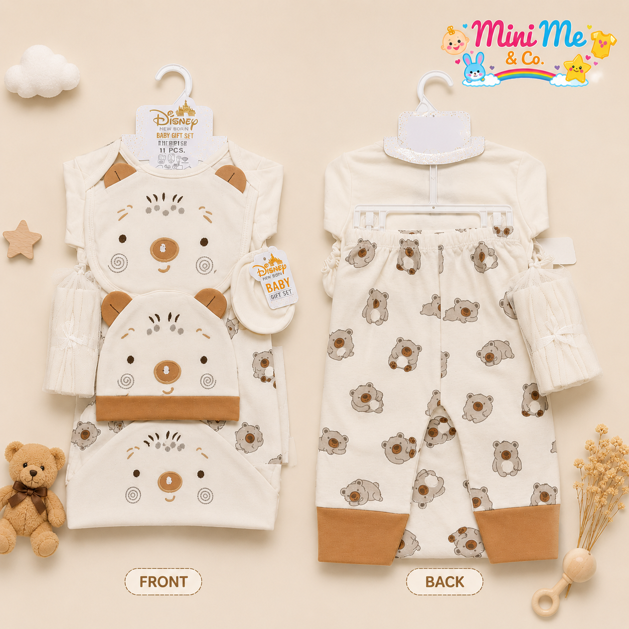 New Born Baby Gift Set – Bear Print Beige (11 PCS)