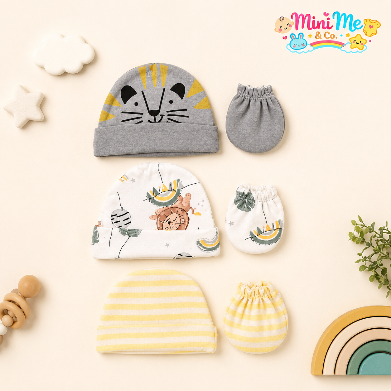6-pc cap and mittens set for girls and boys