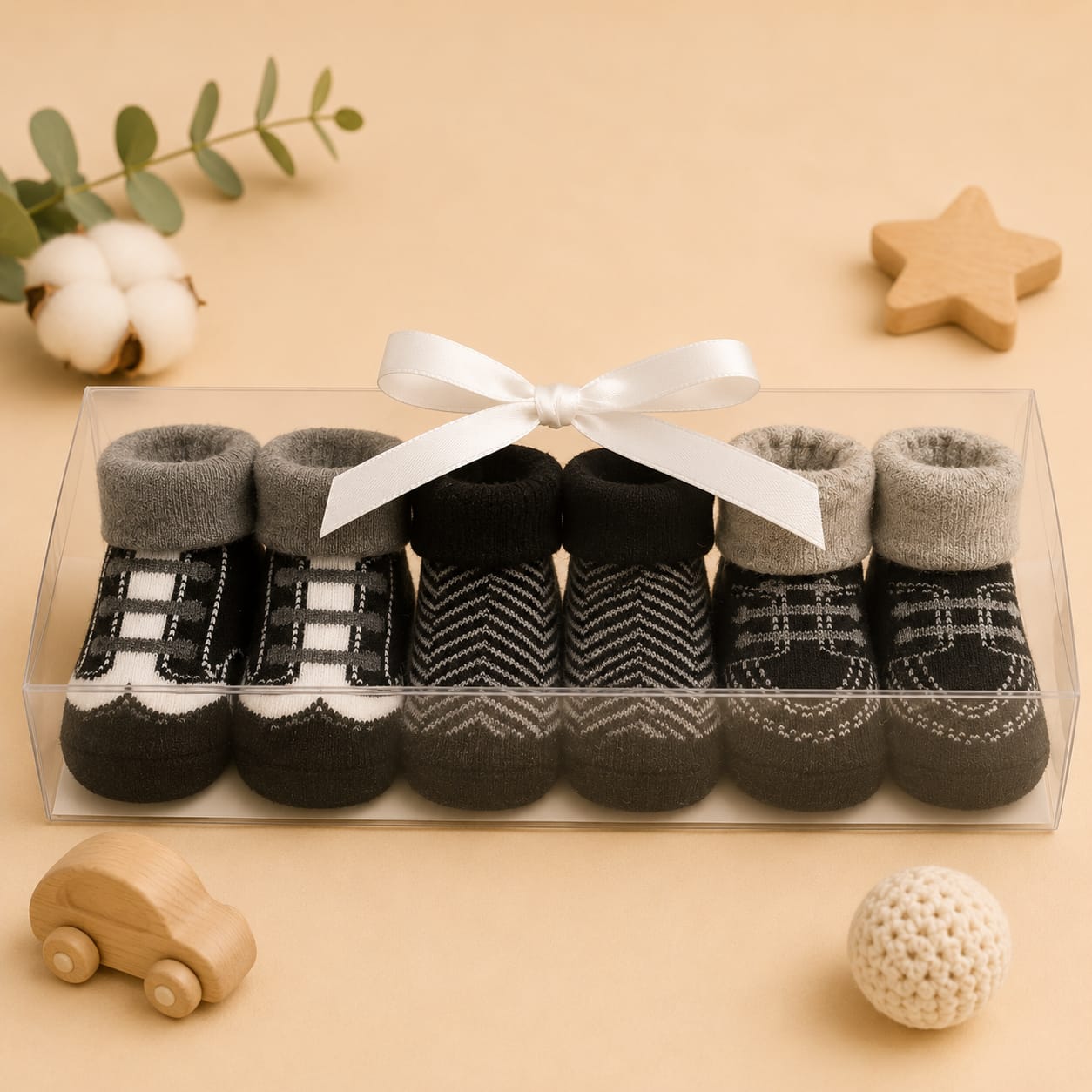 Set Of 3 Booties With Box Packing