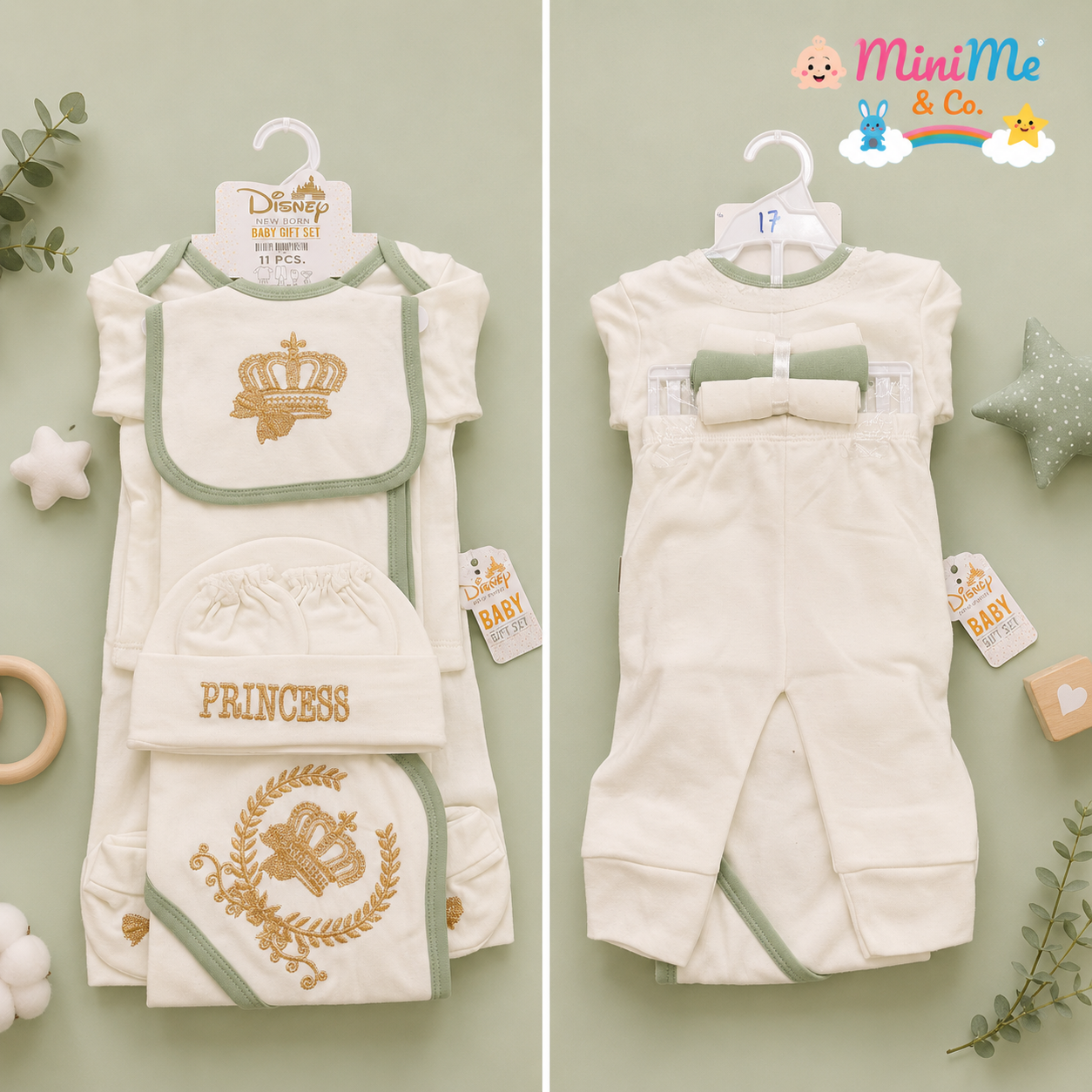 New Born Princess Gift Set – Cream & Sage Green (11 PCS)