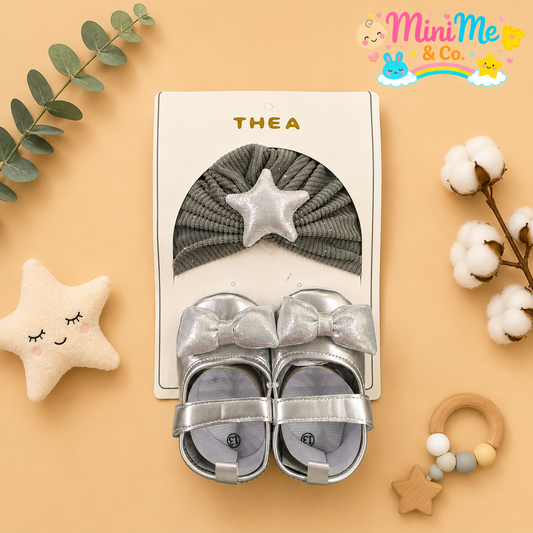 Glittery bow shoes with head cap set