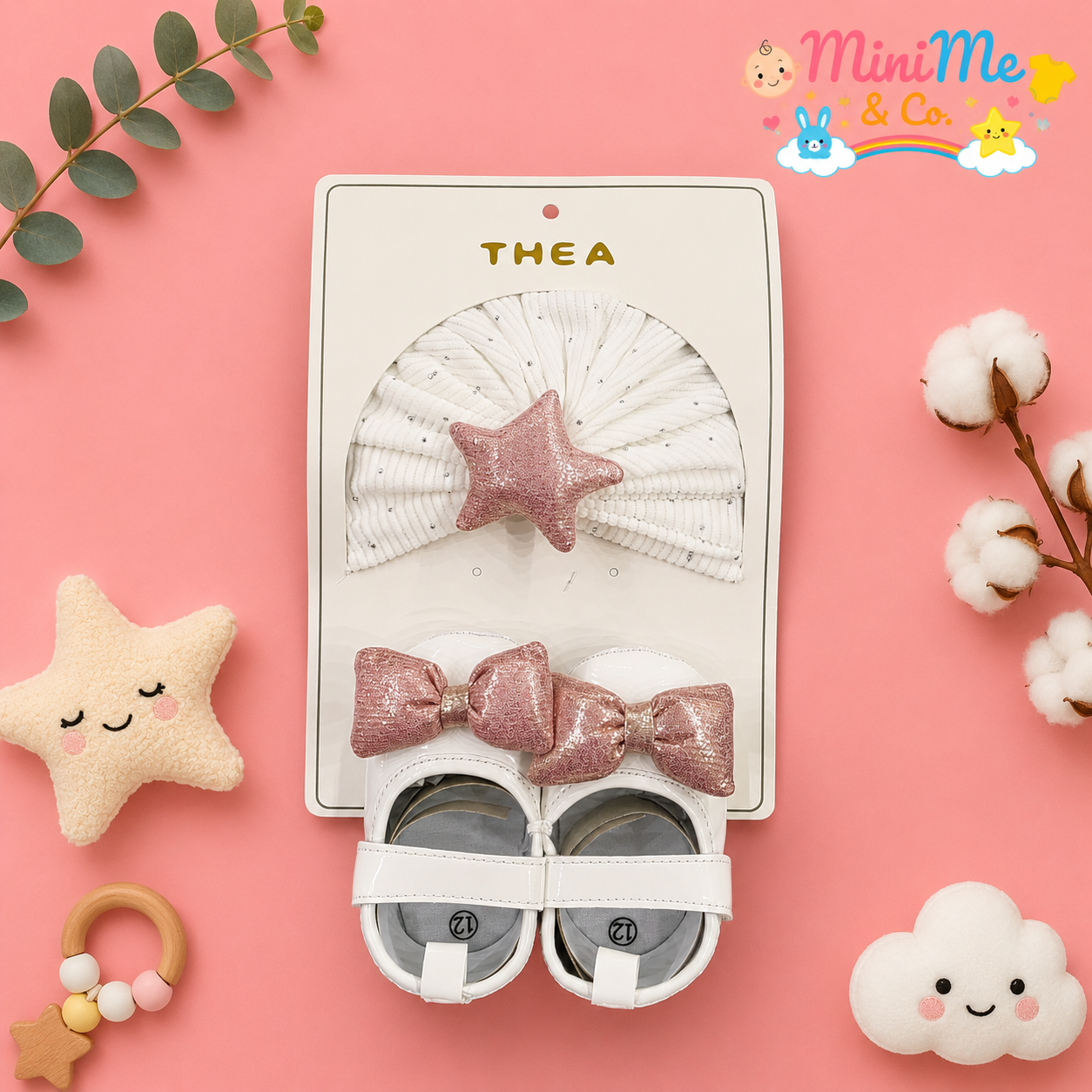 Glittery bow shoes with head cap set