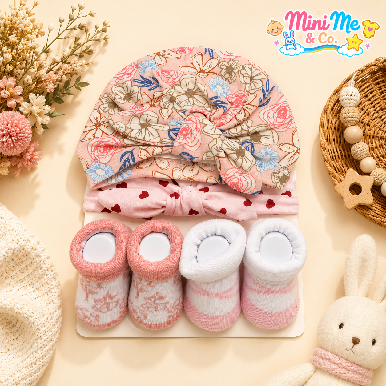Turban caps with booties set