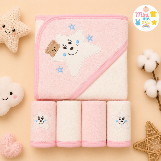 Character Hoodie Towel With 4 Face Towels