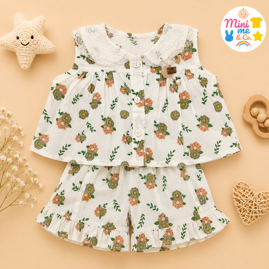 Frock & Shorts Set For Girls With Floral Print