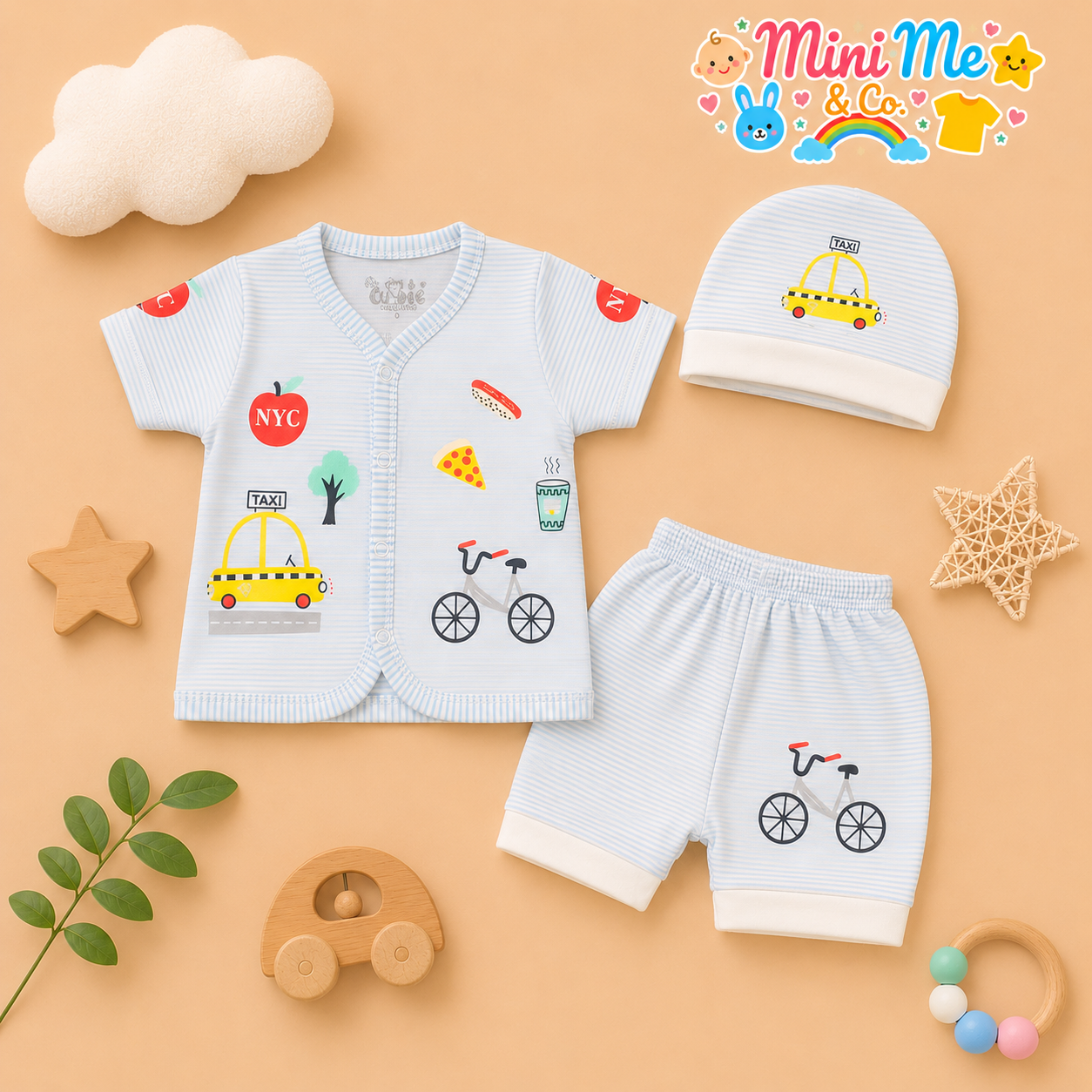 Sky Blue Taxi Baby Summer Set