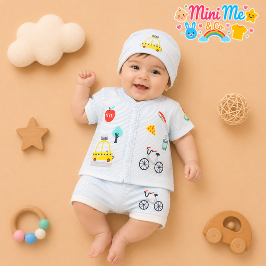 Sky Blue Taxi Baby Summer Set