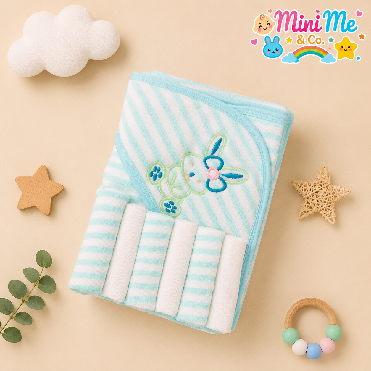 Mint Bunny Baby Hooded Towel Set