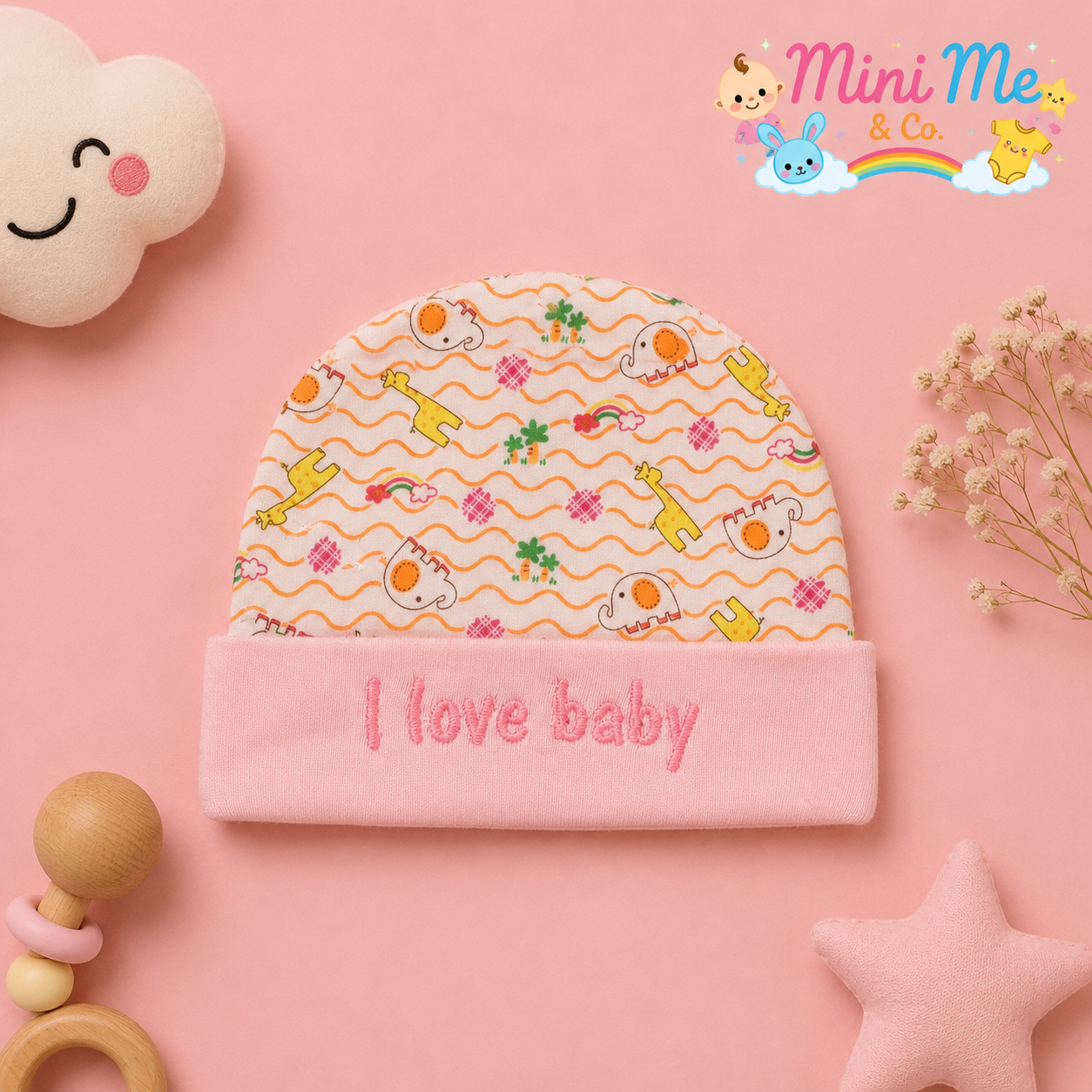 Pink I Love Baby Cap