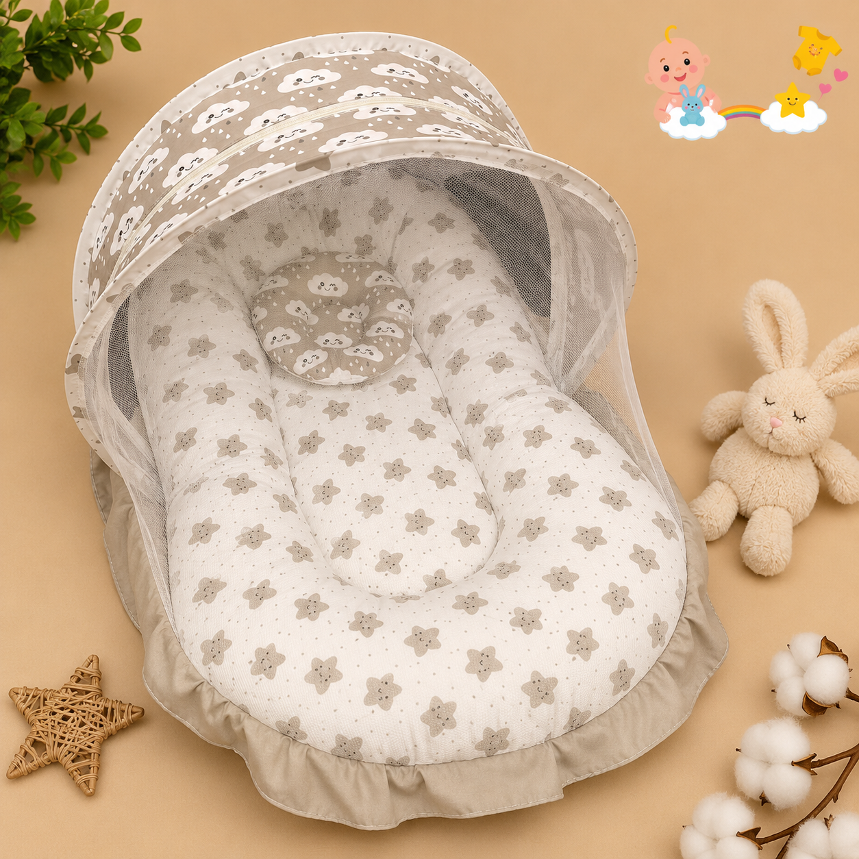 Baby Bed With Mosquito Net & Pillow