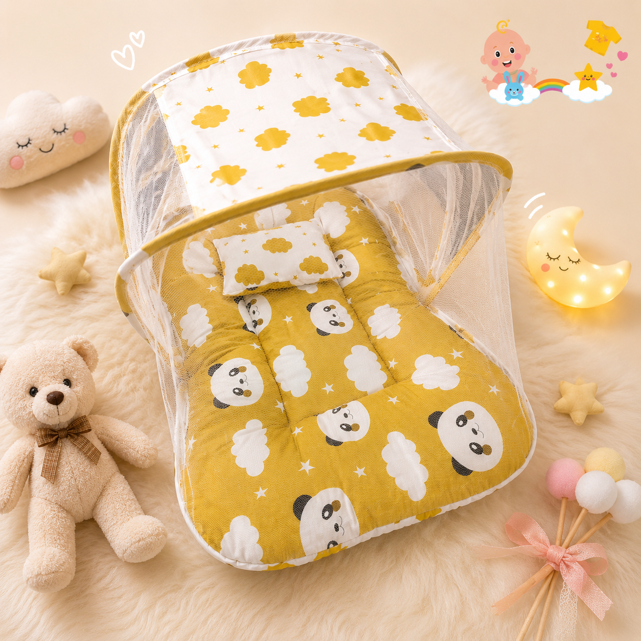 Baby Bed With Mosquito Net & Pillow