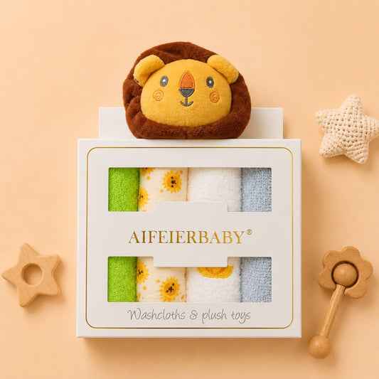 Aifeier face towels and plush rattle toy set