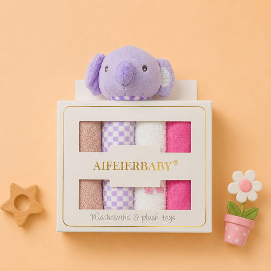 Aifeier face towels and plush rattle toy set