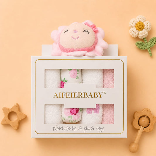 Aifeier face towels and plush rattle toy set