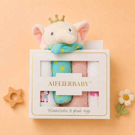 Aifeier face towels and plush rattle toy set