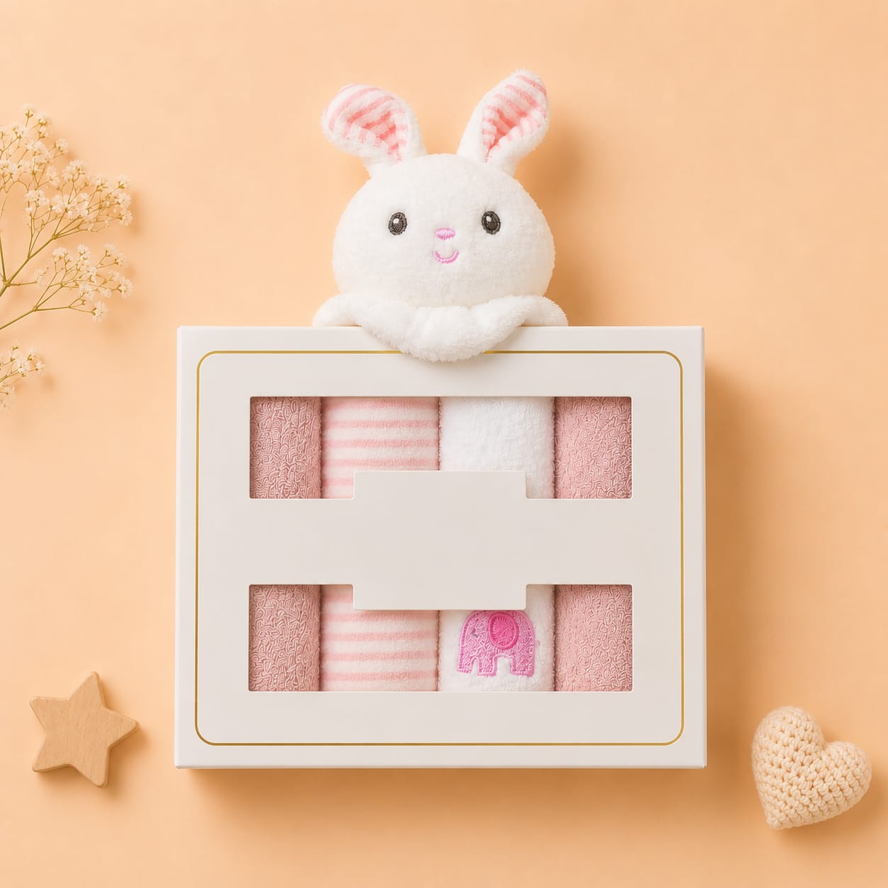 Aifeier face towels and plush rattle toy set