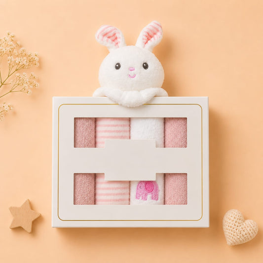 Aifeier face towels and plush rattle toy set