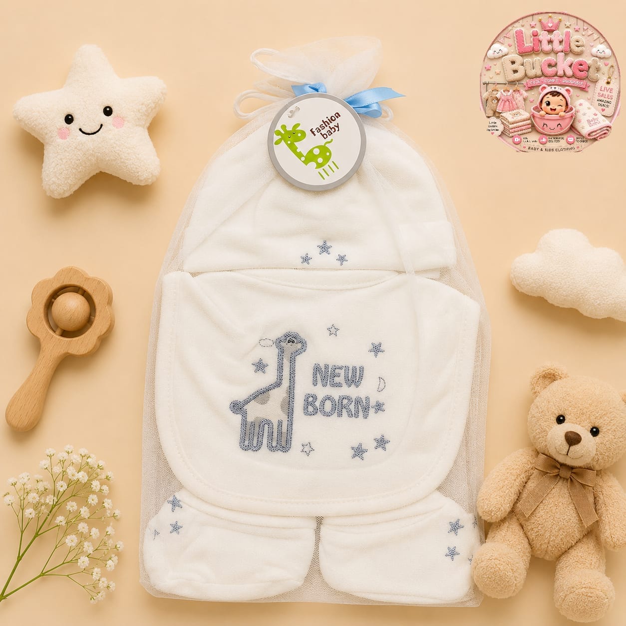 Cap, Bib & Booties Set