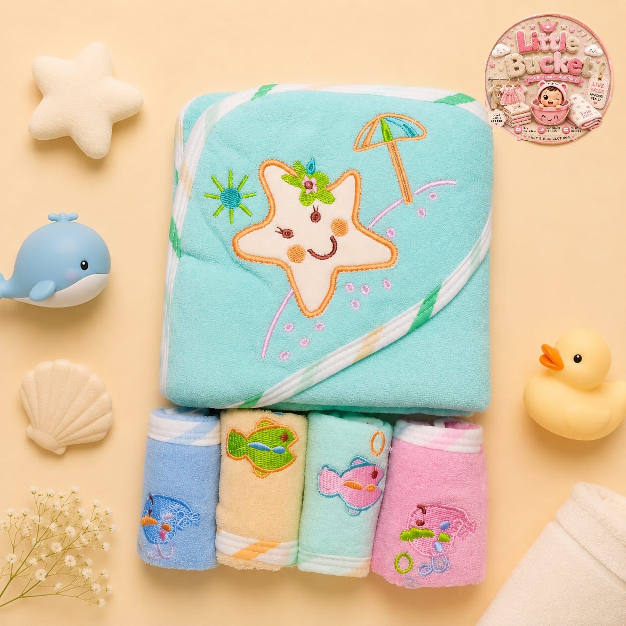 Hooded Towel With 4 Character Face Towels